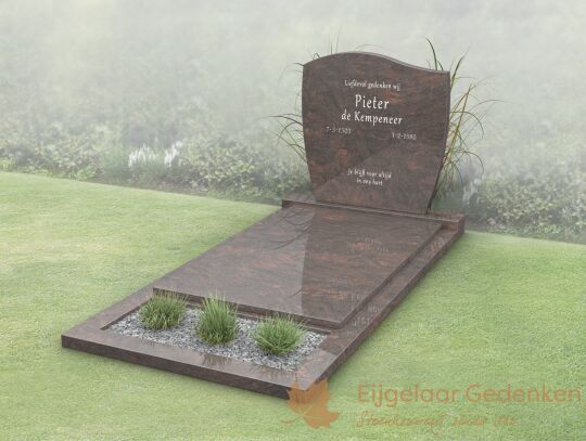 Budget golfkop grafmonument met dekplaat en bloemstrook