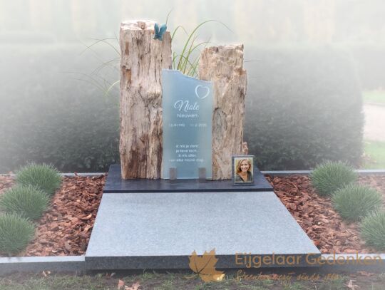 Dubbel grafmonument versteend hout