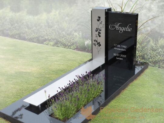 Grafmonument met RVS band en orchidee&euml;n