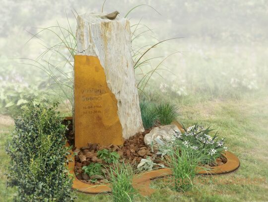 Grafmonument versteend hout en cortenstaal