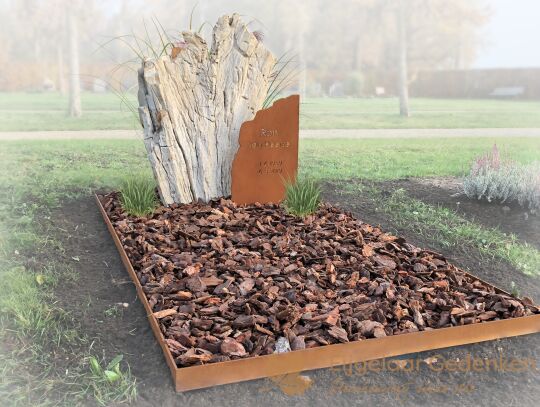 Grafmonument versteend hout en cortenstaal