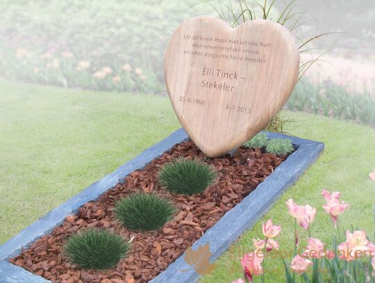 Grafsteen met houten hart