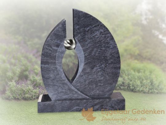Grafsteen rond model met RVS bal