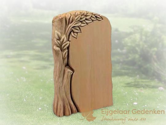 Houten grafmonument 04 met uitgehakte boom