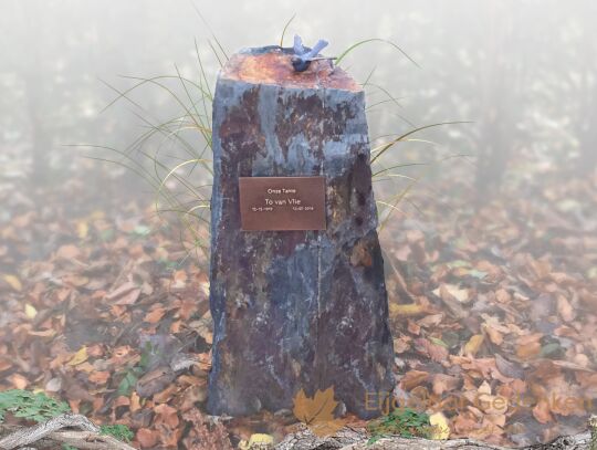 Natuurlijk grafmonument met bronzen vogeltje