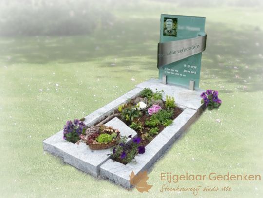 RVS grafmonument 22 met glas en RVS band