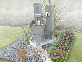 Breed grafmonument met grijze zuilen