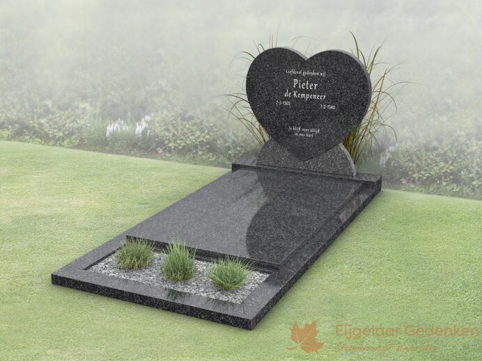 Budget grafmonument hartvorm met dekplaat en bloemstrook foto 1