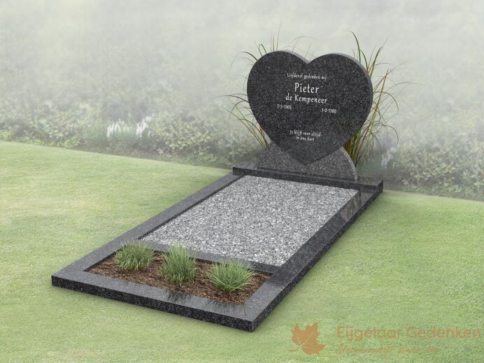 Budget grafmonument hartvorm met open gedeelte en bloemstrook foto 1