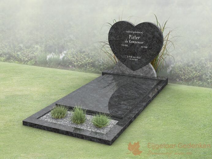Budget grafmonument met hartvorm en bloemstrook foto 1