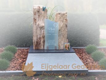 Dubbel grafmonument versteend hout