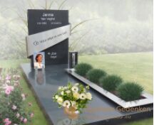 Eigentijds grafmonument van natuursteen en rvs foto 1