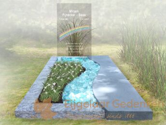 Glazen gedenkteken met rivier