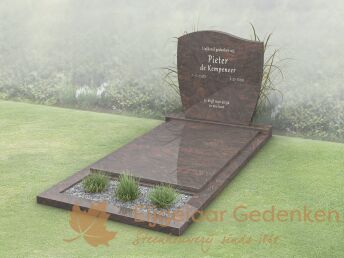 Golfkop grafsteen met dekplaat en bloemstrook