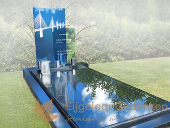 Grafmonument met blauw glas