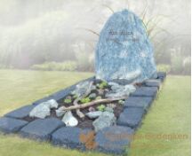 Grafmonument met blauw ruw natuursteen foto 1