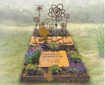 Grafmonument met bloemen van cortenstaal foto 2