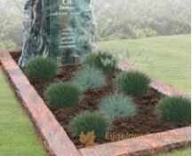 Grafmonument met natuurlijke zuilen en glazen letterplaat foto 3