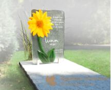 Grafmonument van glas met een zonnebloem foto 1