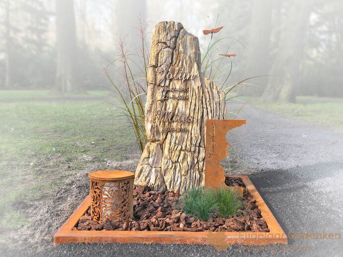 Grafmonument versteend hout cortenstaal foto 1