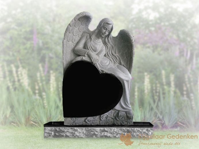 Grafsteen engel met hart 2 foto 1