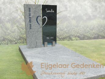 Grafsteen met hart in natuursteen en glas