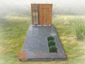 Houten grafmonument met RVS-strip