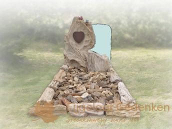 Kindergrafmonument glas met versteend hout 054