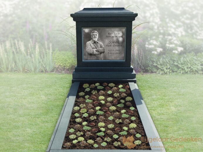 Klassiek grafmonument foto in glas foto 1