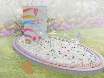 Kleurrijk kindermonument met glas en vlinders