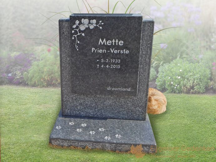Kort grafmonument met poes foto 1