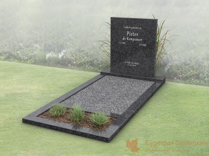 Modern budget grafmonument met bloemstrook foto 1