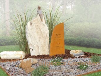 Natuurlijk dubbel grafmonument met cortenstaal