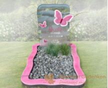 Speels grafmonument met roze vlinders foto 1