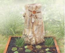 Versteend hout met cortenstaal grafmonument foto 1