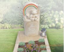Zandkleurige kindergrafsteen met regenboog foto 1